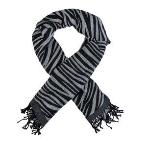 Black / White Zebra Stripe Scarf Shawl Fringed